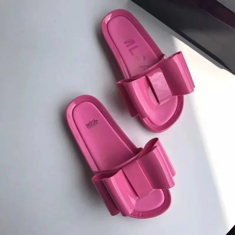 Women’s Summer Jelly Shoes – Fragrant, Solid Color, Butterfly Flat Casual Slippers