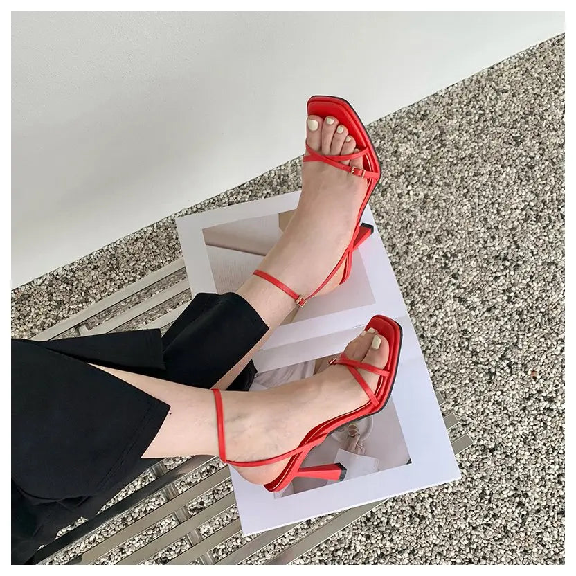 Women’s Summer Gladiator Sandals – Elegant High Heels with Buckle Strap for Party & Wedding