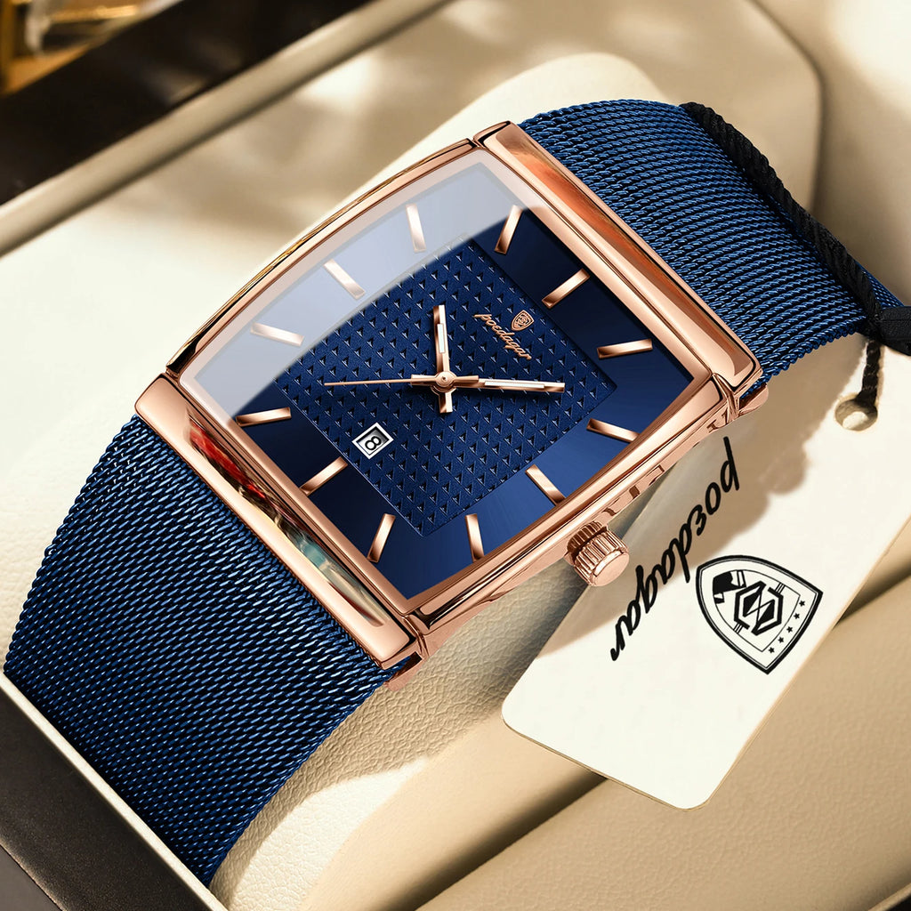 POEDAGAR Men’s Waterproof Quartz Wristwatch – Mesh Strap