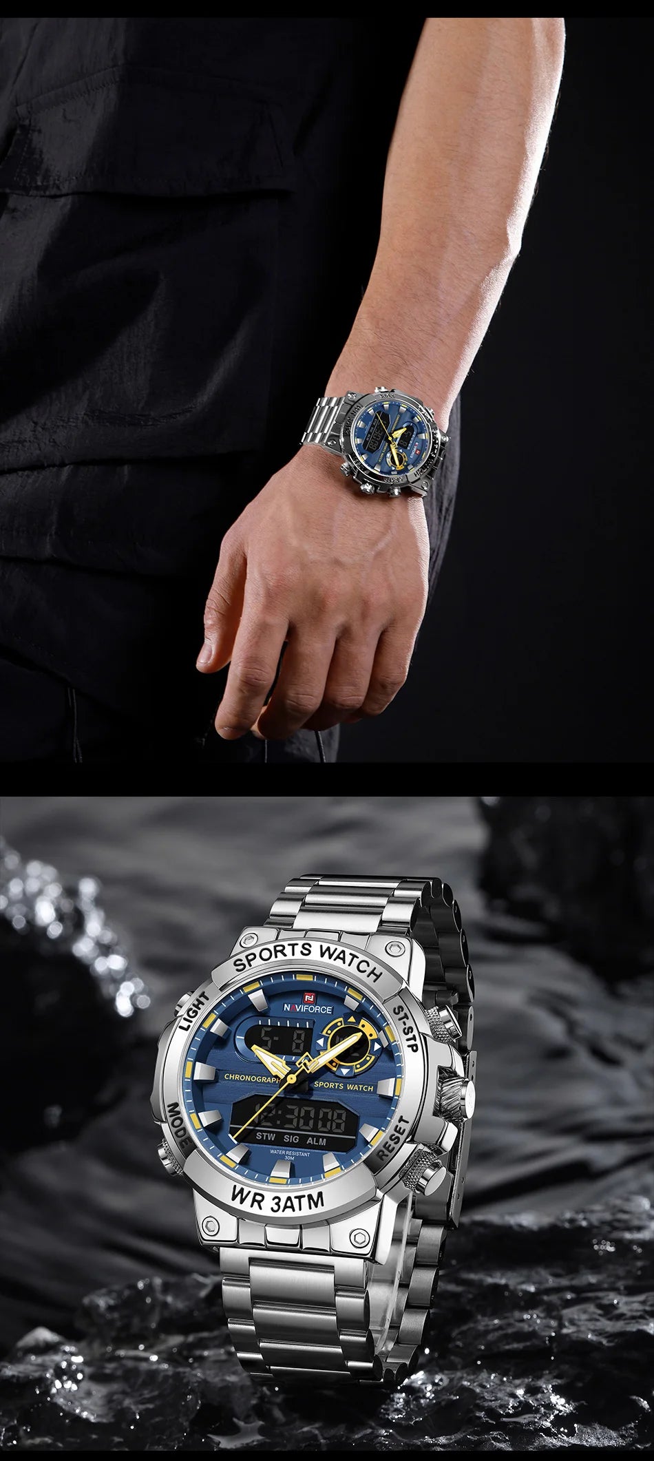 NAVIFORCE Dual Display Men’s Quartz Watch – Outdoor Style