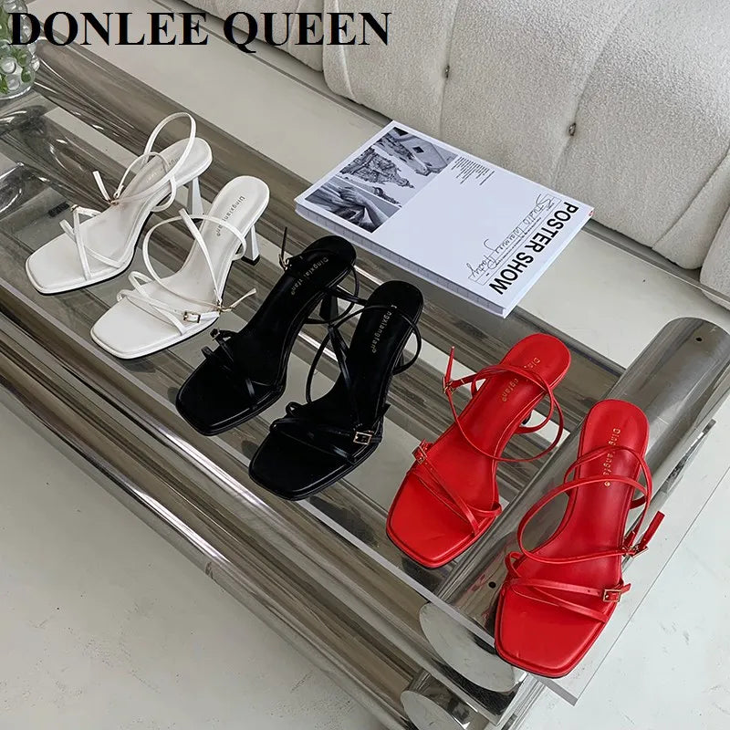 Women’s Summer Gladiator Sandals – Elegant High Heels with Buckle Strap for Party & Wedding