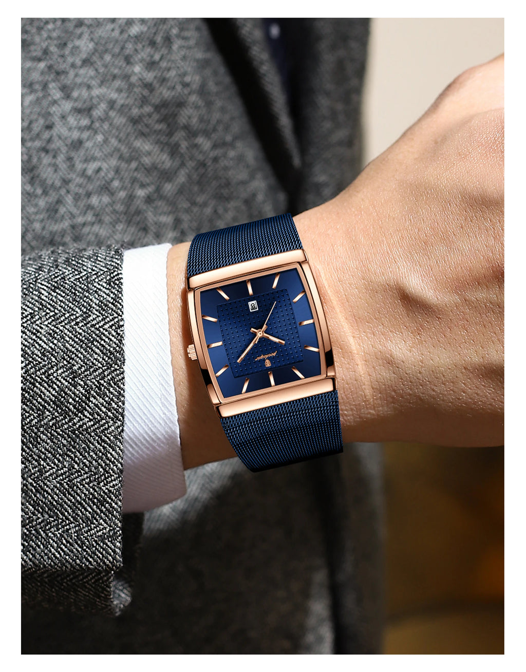 POEDAGAR Men’s Waterproof Quartz Wristwatch – Mesh Strap