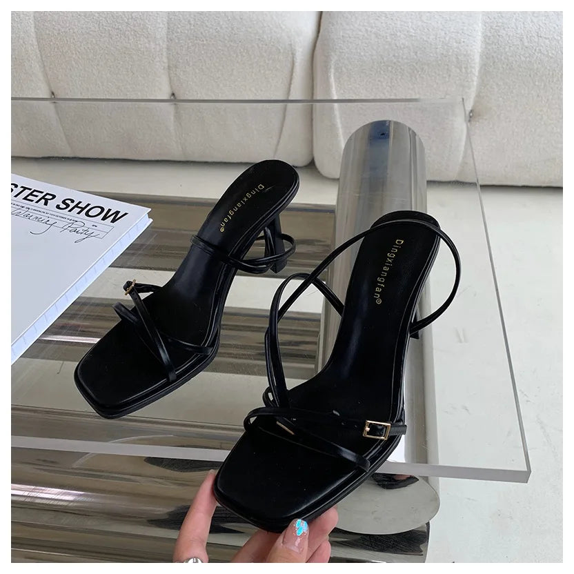 Women’s Summer Gladiator Sandals – Elegant High Heels with Buckle Strap for Party & Wedding