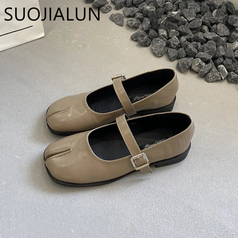 Women’s Split-Toe Loafers – SUOJIALUN Soft Flat Heel Casual Mary Jane Shoes