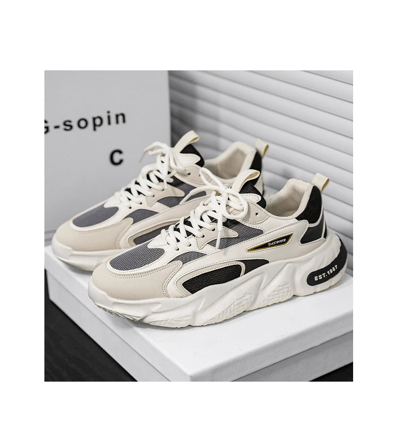 Men’s Trendy Mesh Sneakers – Thick Sole, Breathable, Lace-Up Casual Sports Shoes