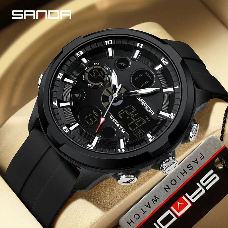 SANDA 9053 Dual-Display Sports Watch – 50M Waterproof