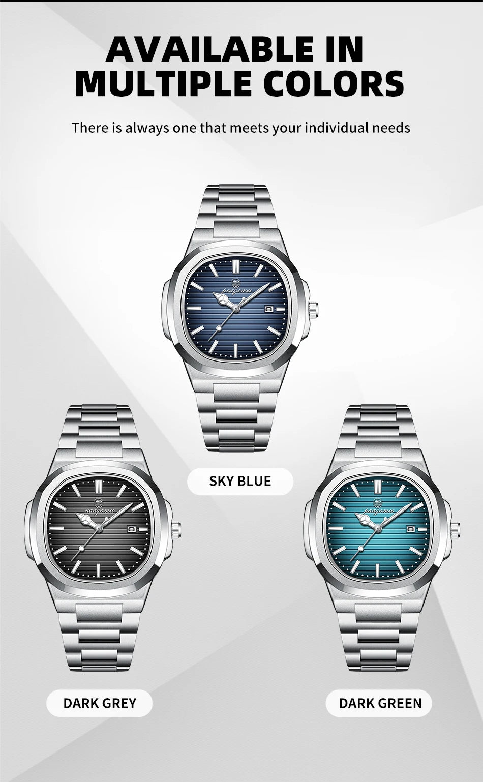 POEDAGAR Men’s Luxury Stainless Steel Watch – Quartz, Luminous, Waterproof with Square Calendar