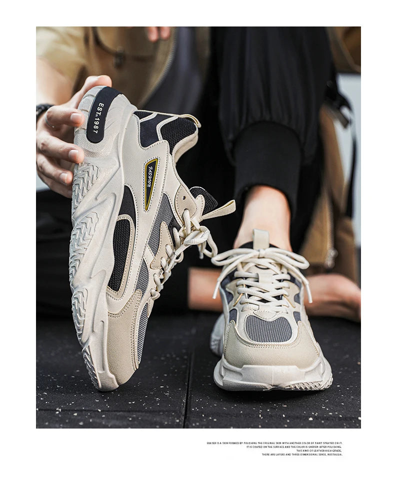 Men’s Trendy Mesh Sneakers – Thick Sole, Breathable, Lace-Up Casual Sports Shoes