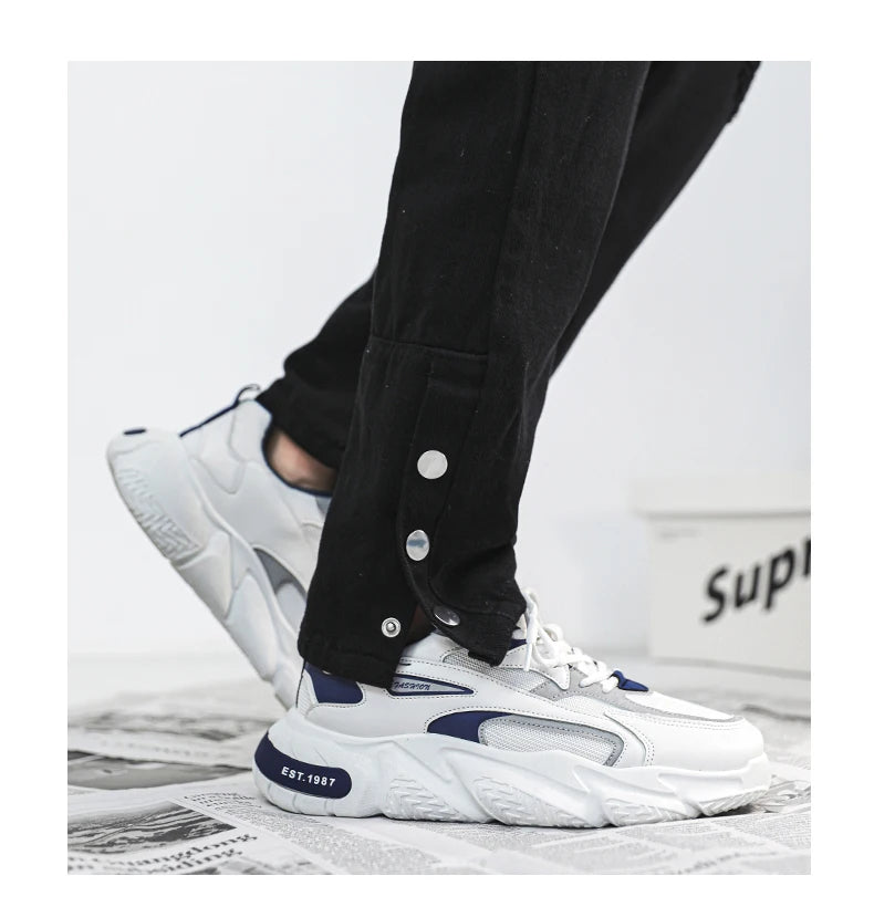 Men’s Trendy Mesh Sneakers – Thick Sole, Breathable, Lace-Up Casual Sports Shoes