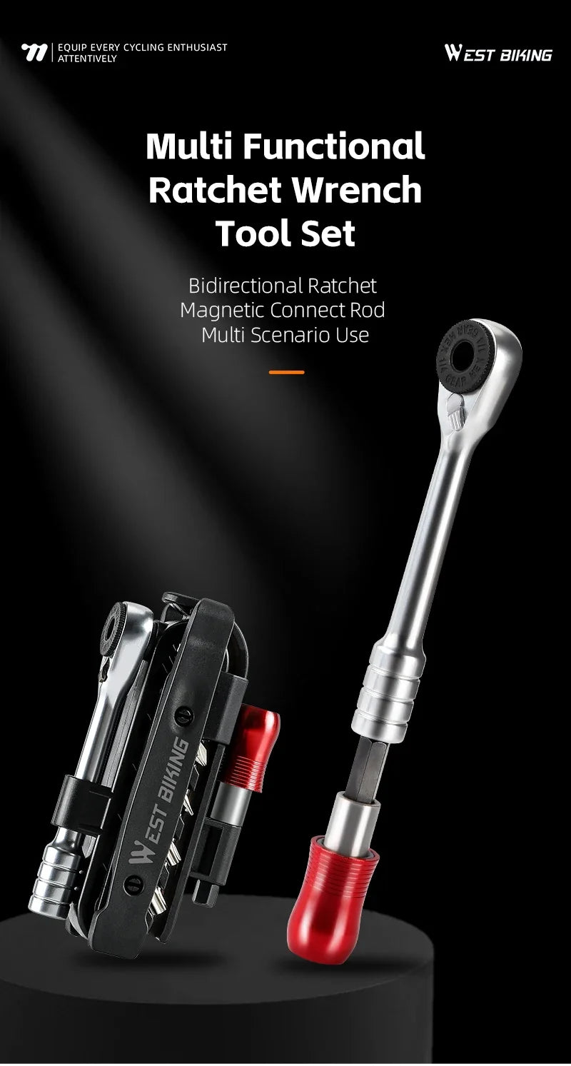 WEST BIKING Portable Ratchet Wrench Kit Multifunction Bicycle Tools 14 In 1 Multitool Set Tyre Lever MTB Road Bike Gadgets