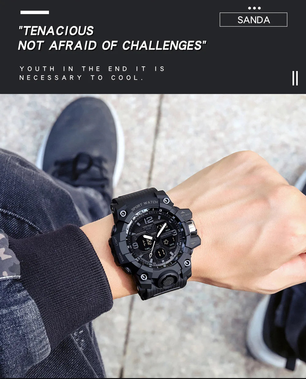 SANDA 6030 Military Digital + Quartz Watch – Waterproof Sports Model