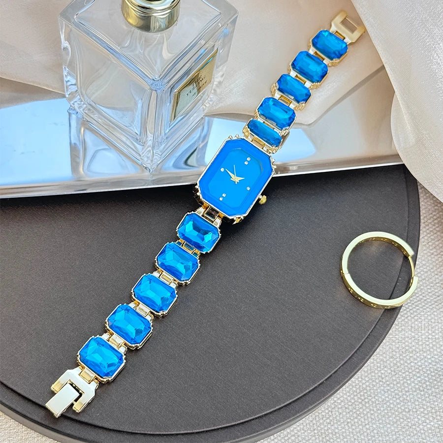 Ladies Rhinestone Dial Rectangular Fashion Watch