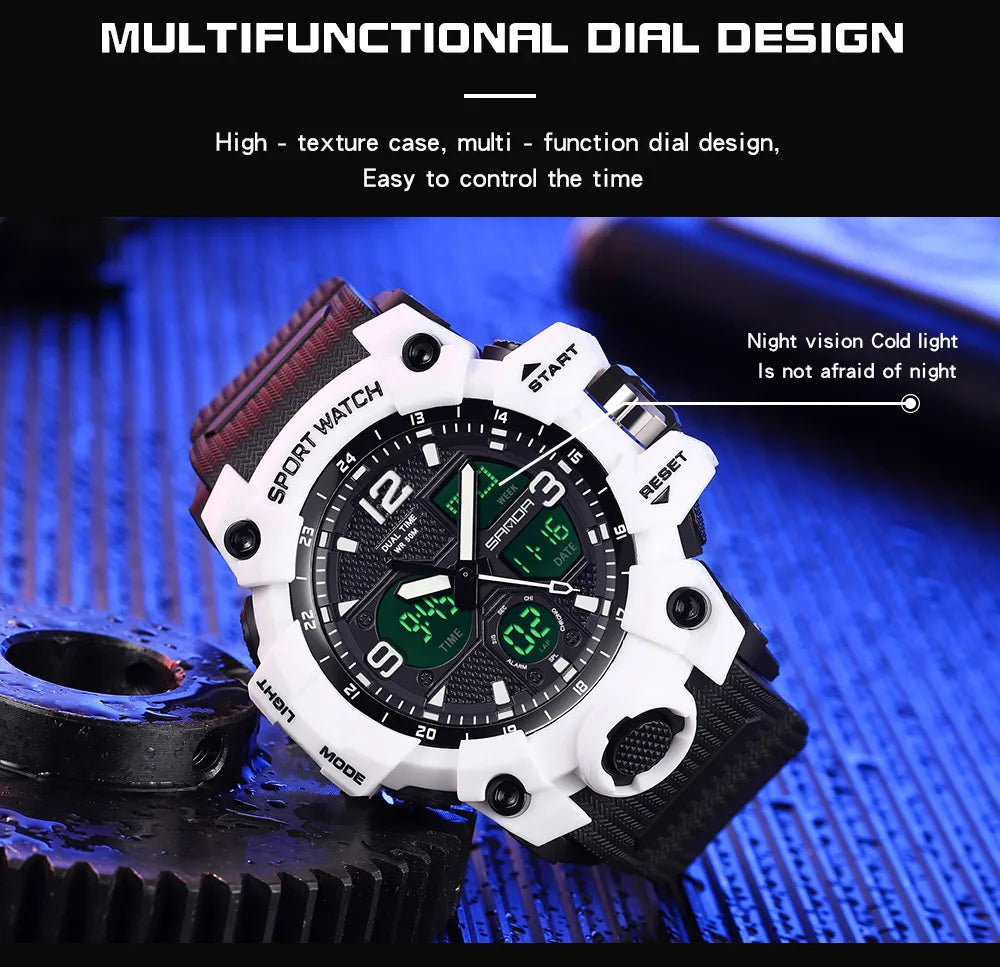 SANDA 6030 Military Digital + Quartz Watch – Waterproof Sports Model