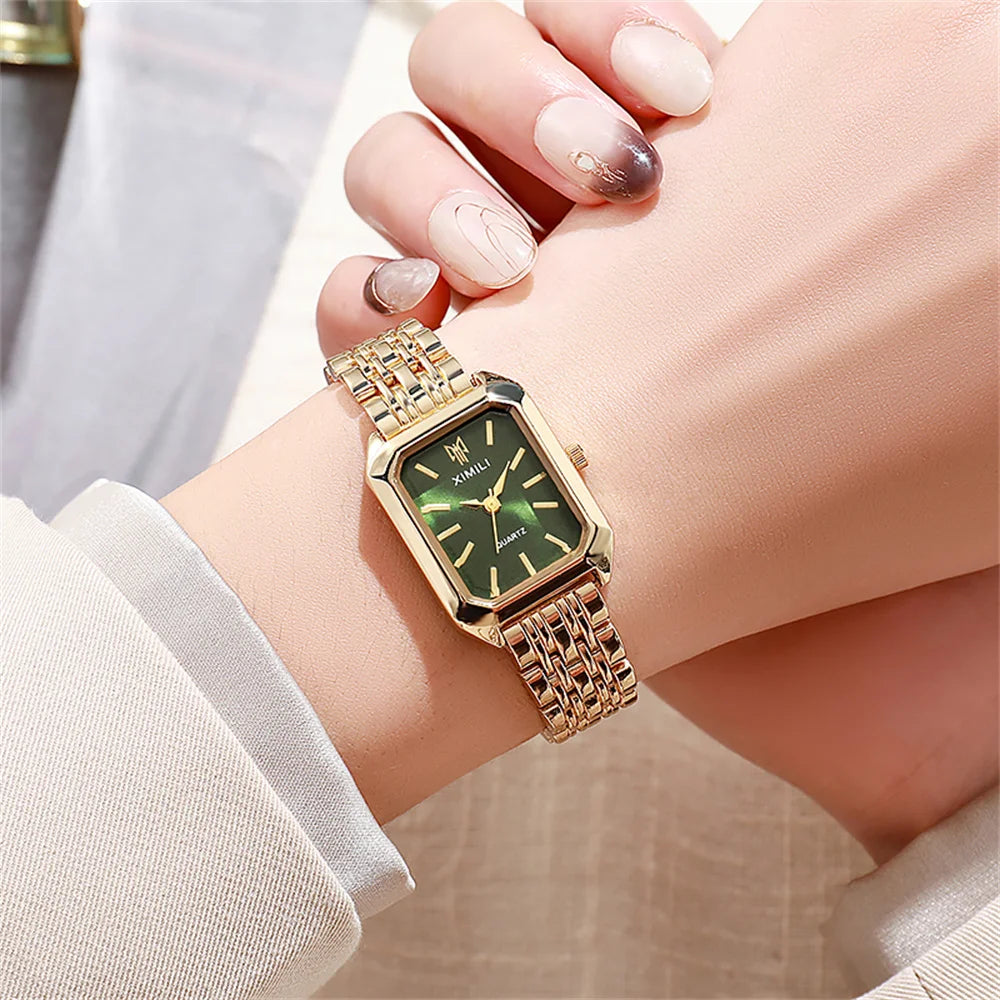 Luxury Square Ladies Quartz Watch – Gold Plated Stainless Steel