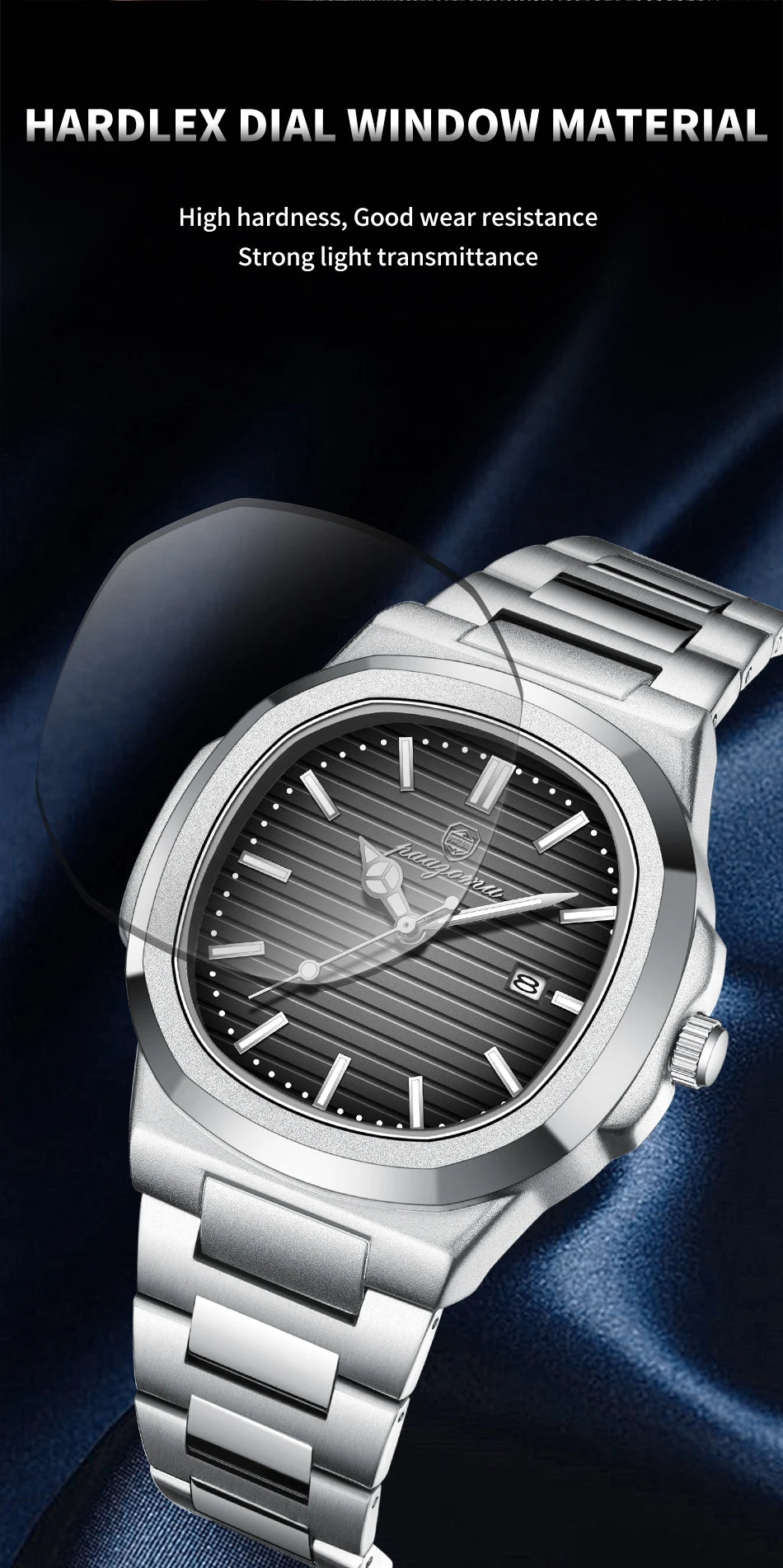 POEDAGAR Men’s Luxury Stainless Steel Watch – Quartz, Luminous, Waterproof with Square Calendar