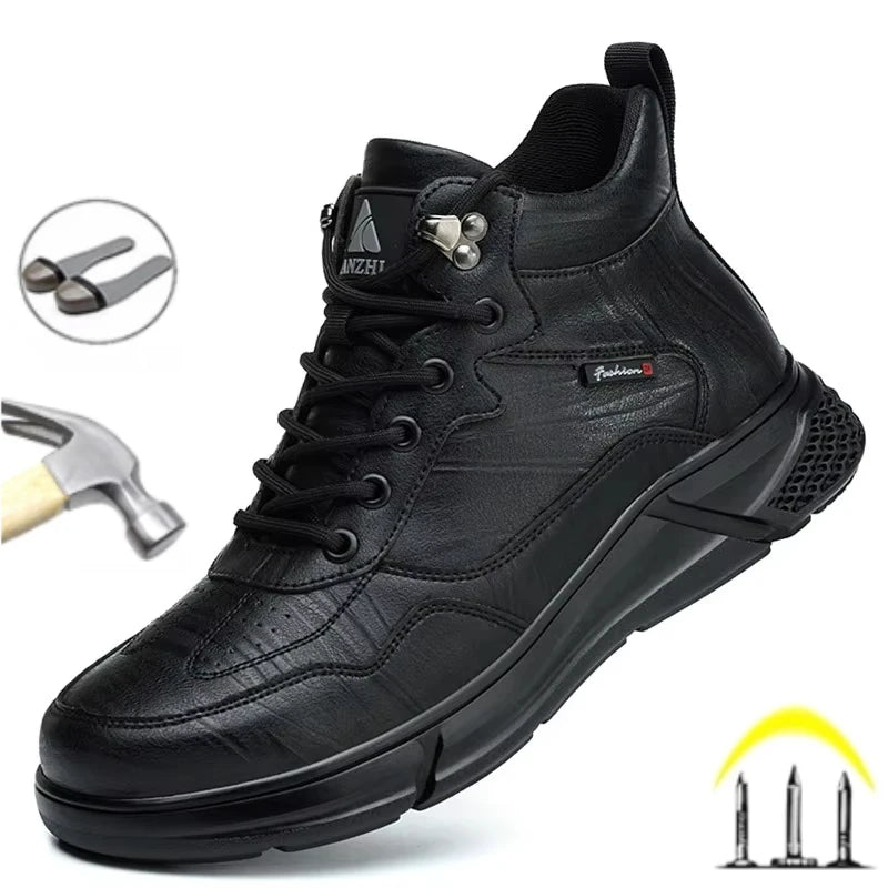 Men’s Safety Boots – Black Leather, Steel Toe, Anti-Scald & Durable Work Shoes