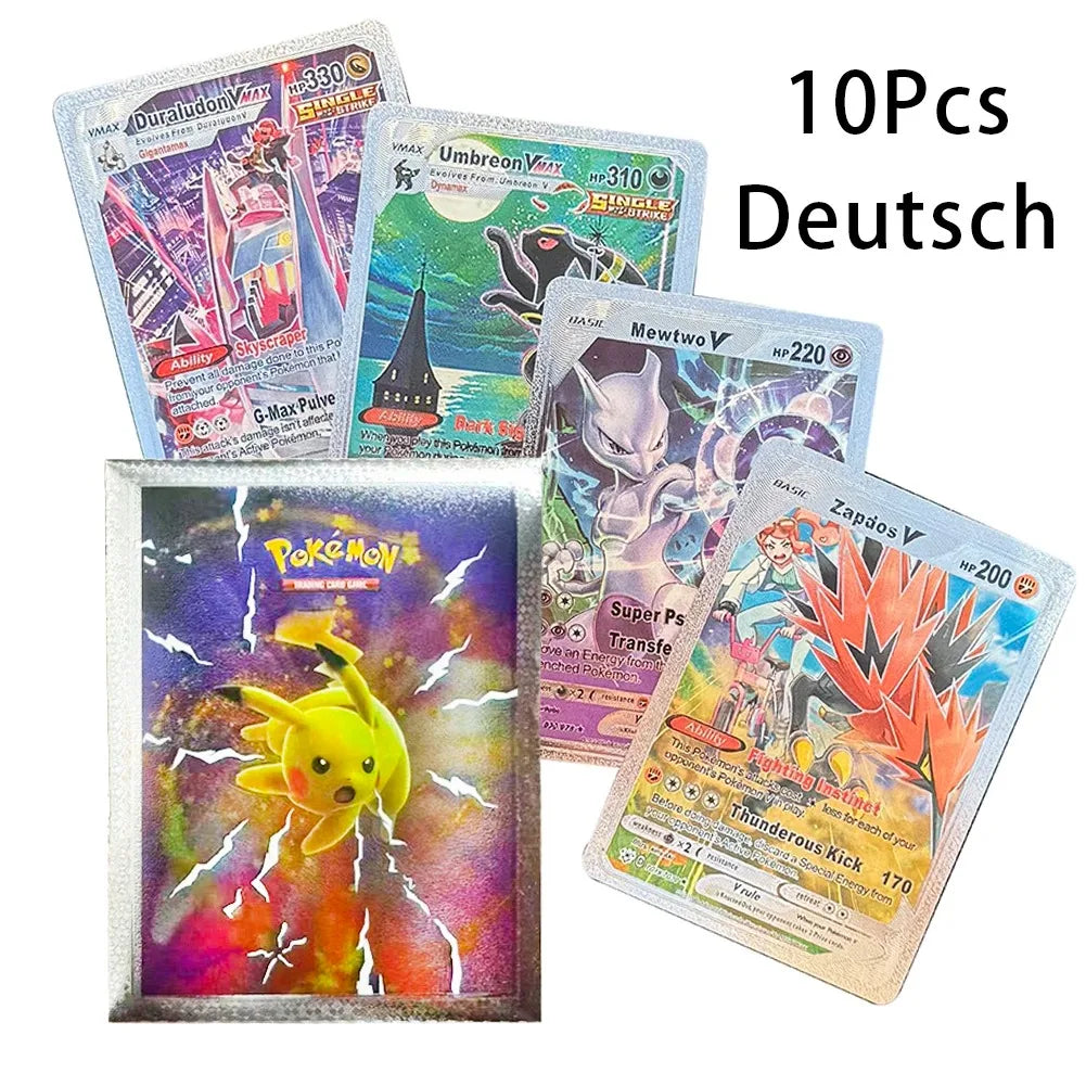 10-55Pcs Pokemon Gold Foil Cards Golden Letters English Spanish French German Game Card Metalicas Charizard Vmax Gx Series Gift