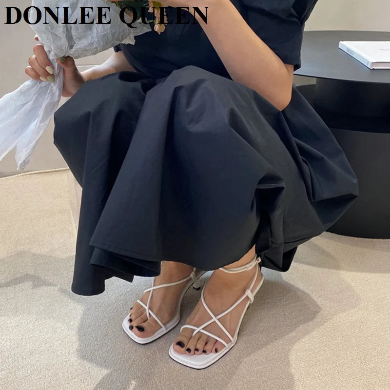 Women’s Summer Gladiator Sandals – Elegant High Heels with Buckle Strap for Party & Wedding