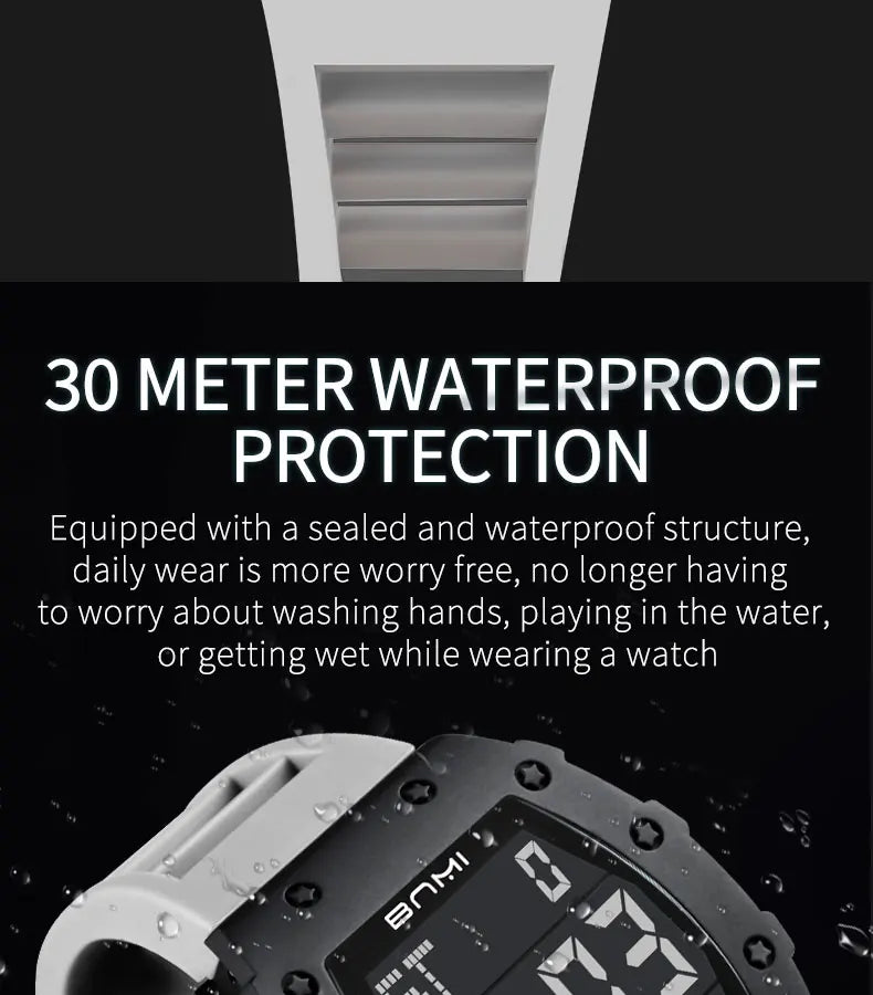 BNMI 2025 Men’s Outdoor Sports Digital Watch – Rectangle Face