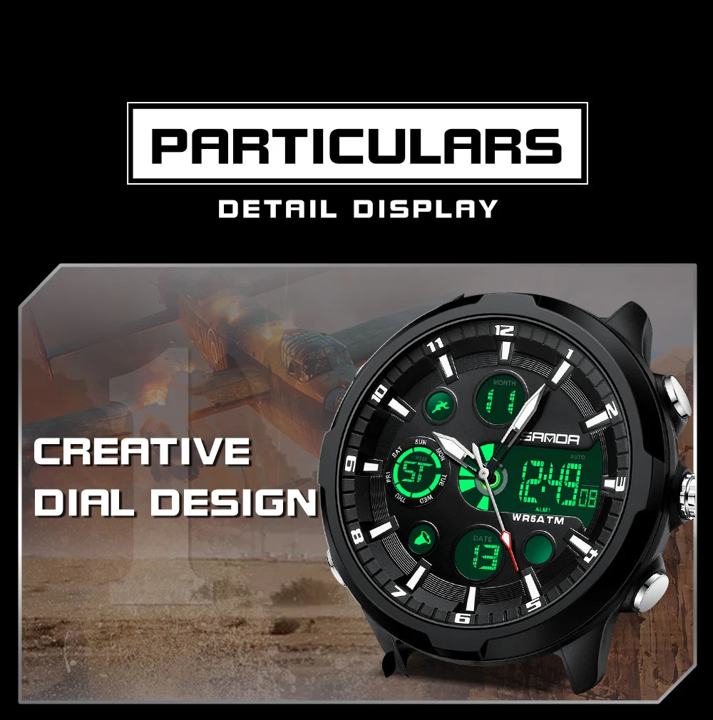 SANDA 9053 Dual-Display Sports Watch – 50M Waterproof