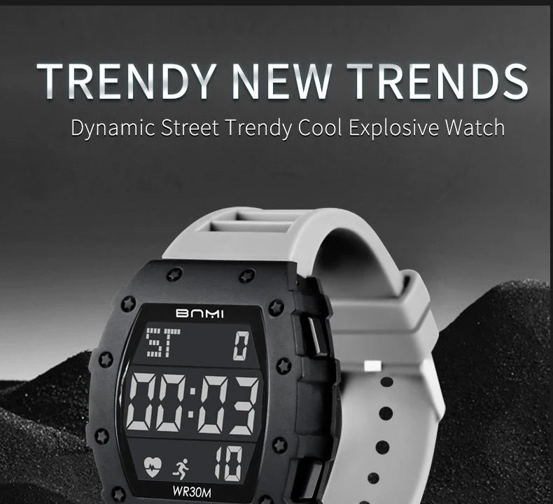 BNMI 2025 Men’s Outdoor Sports Digital Watch – Rectangle Face