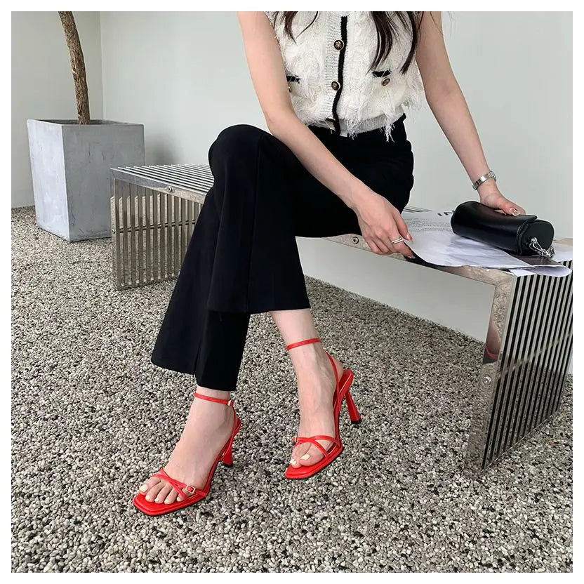 Women’s Summer Gladiator Sandals – Elegant High Heels with Buckle Strap for Party & Wedding