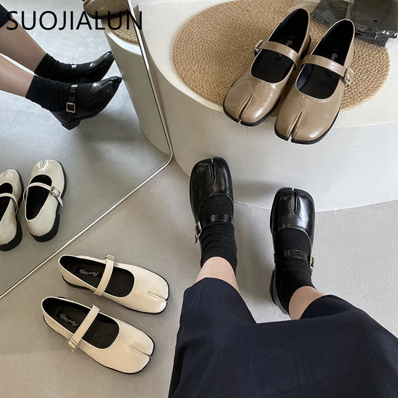 Women’s Split-Toe Loafers – SUOJIALUN Soft Flat Heel Casual Mary Jane Shoes