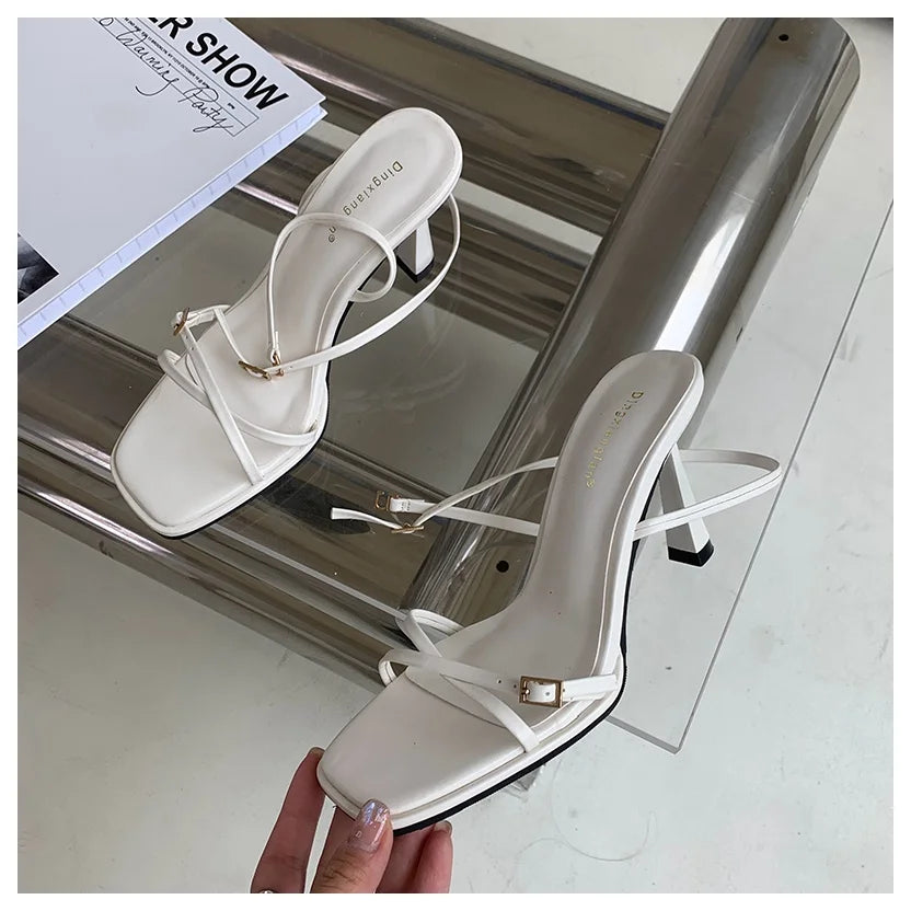 Women’s Summer Gladiator Sandals – Elegant High Heels with Buckle Strap for Party & Wedding