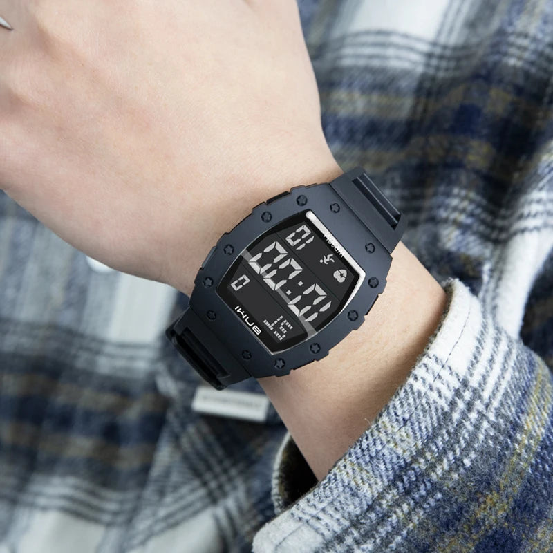 BNMI 2025 Men’s Outdoor Sports Digital Watch – Rectangle Face