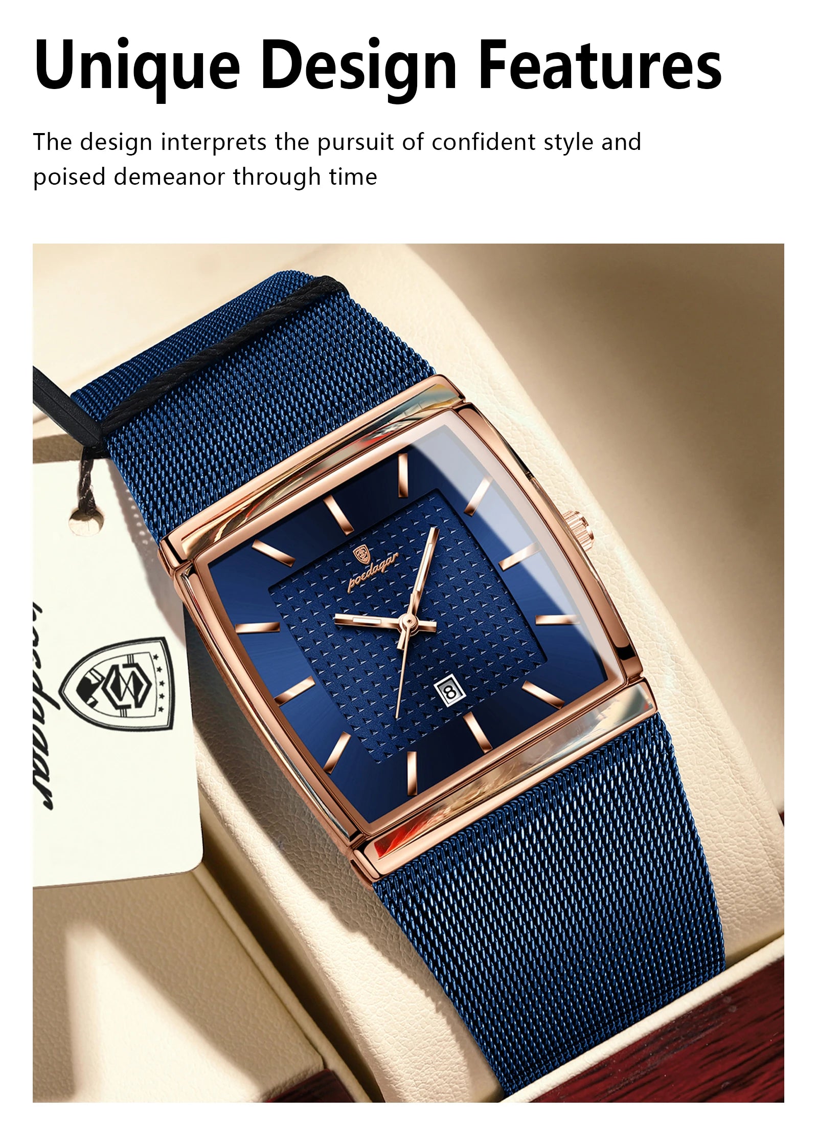 POEDAGAR Men’s Waterproof Quartz Wristwatch – Mesh Strap