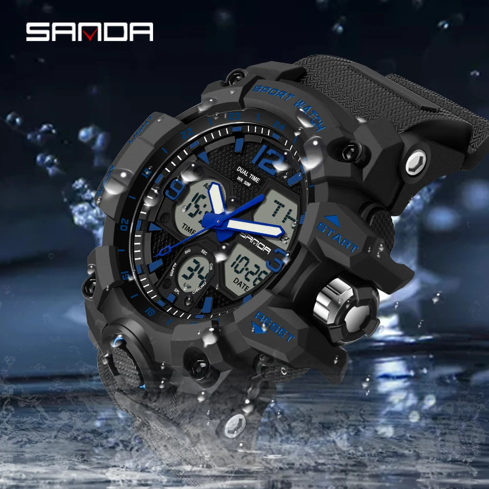 SANDA 6030 Military Digital + Quartz Watch – Waterproof Sports Model