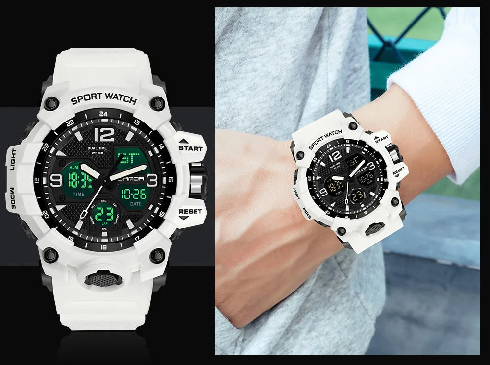 SANDA 6030 Military Digital + Quartz Watch – Waterproof Sports Model