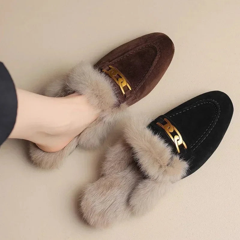Women’s Winter Slippers – Suede, Warm Fur Mules & Plush Flats, Luxury Designer Shoes
