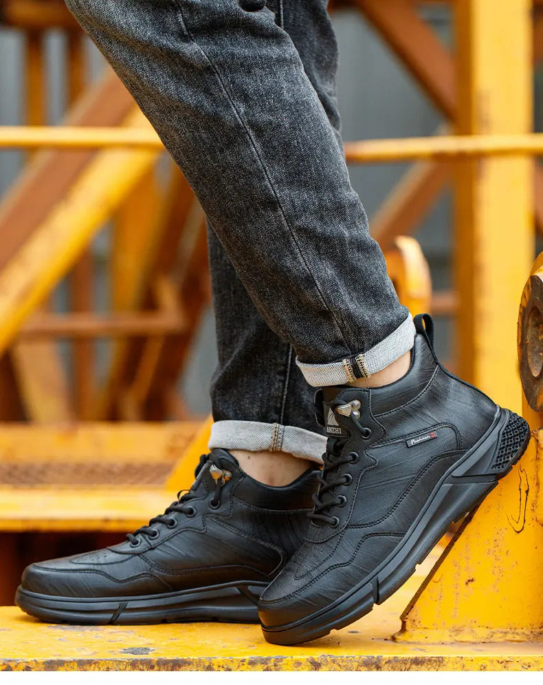 Men’s Safety Boots – Black Leather, Steel Toe, Anti-Scald & Durable Work Shoes