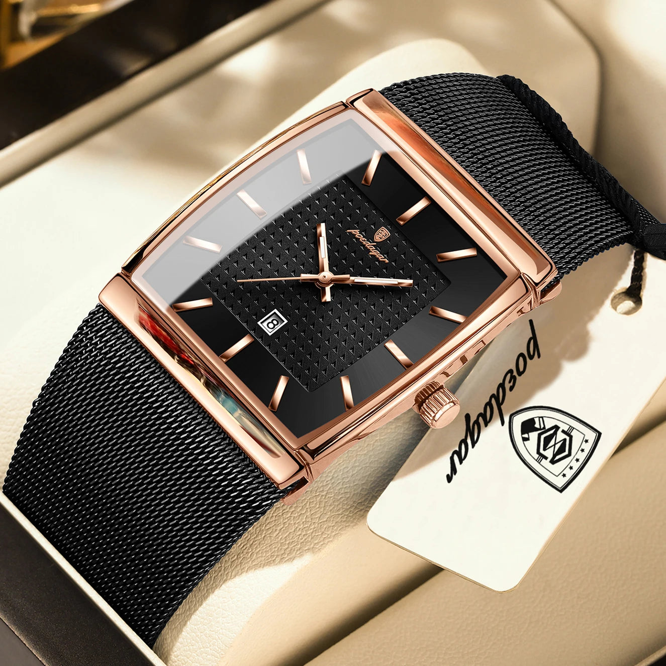 POEDAGAR Men’s Waterproof Quartz Wristwatch – Mesh Strap