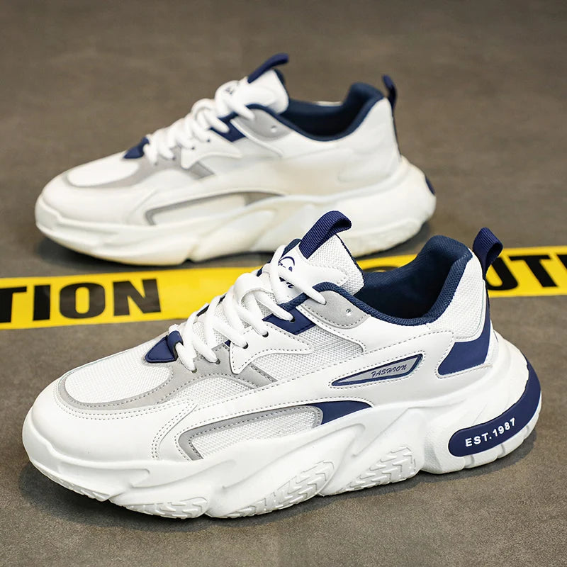 Men’s Trendy Mesh Sneakers – Thick Sole, Breathable, Lace-Up Casual Sports Shoes