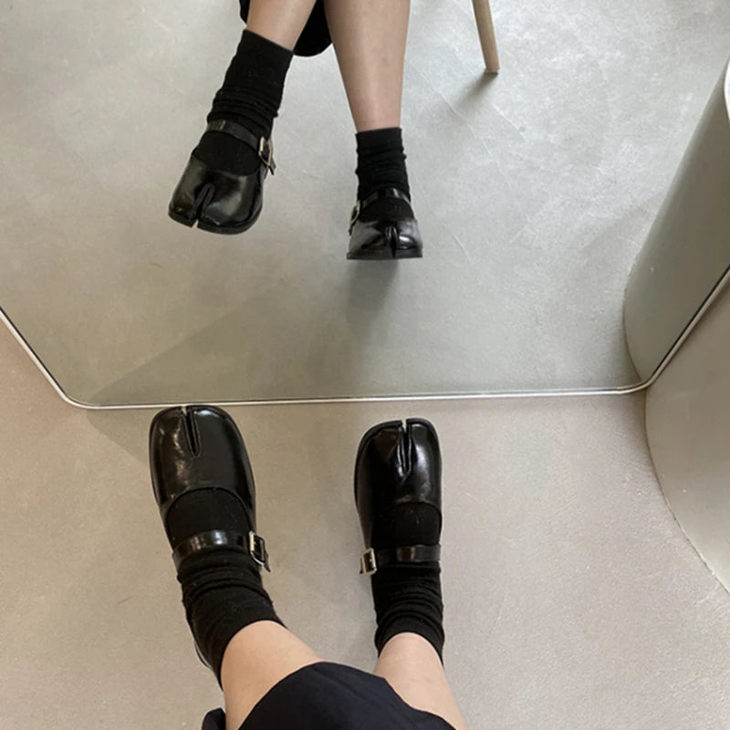 Women’s Split-Toe Loafers – SUOJIALUN Soft Flat Heel Casual Mary Jane Shoes