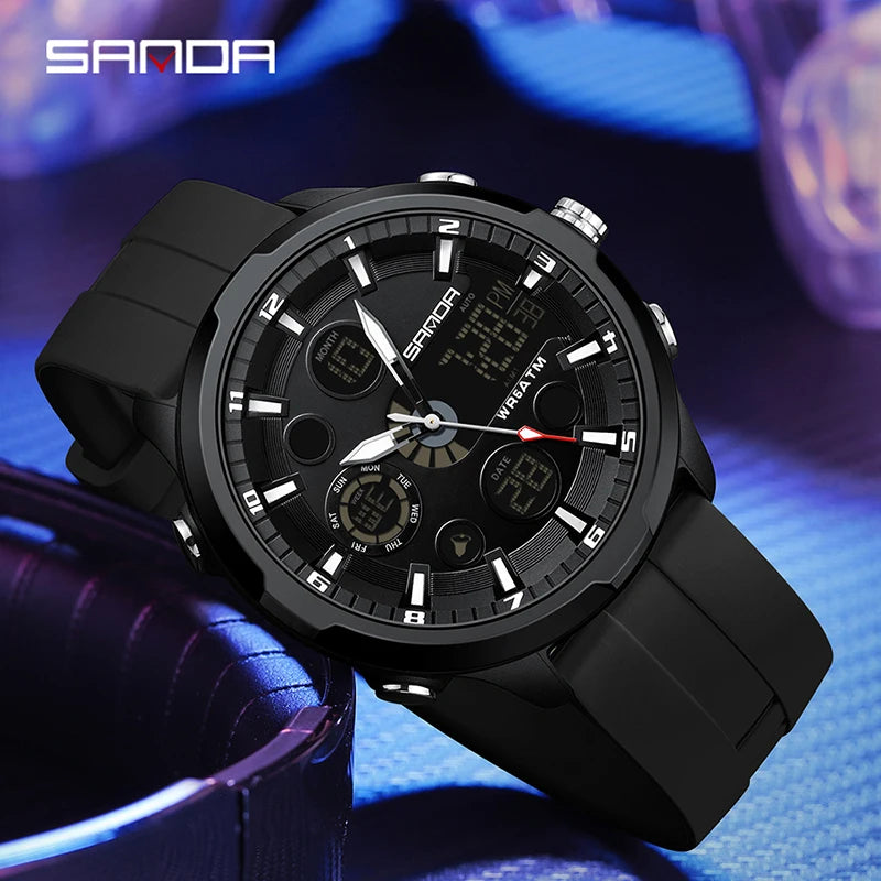 SANDA 9053 Dual-Display Sports Watch – 50M Waterproof