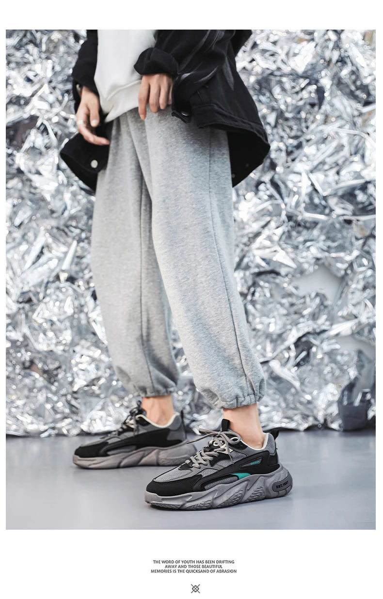 Men’s Trendy Mesh Sneakers – Thick Sole, Breathable, Lace-Up Casual Sports Shoes