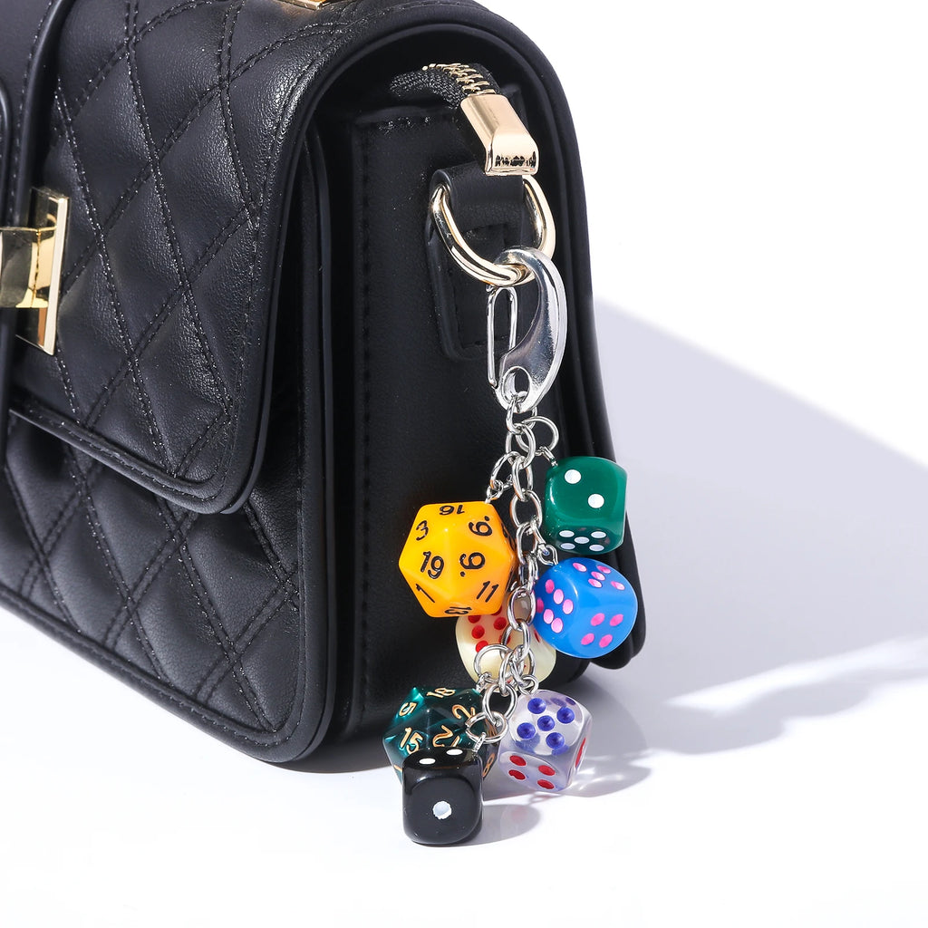 Ins Hiphop Black Dice Keychain Y2K Multi-sided Lucky Dice Keyring Pendant Men Women Car Mobile Phone Backpack Jewelry Gift