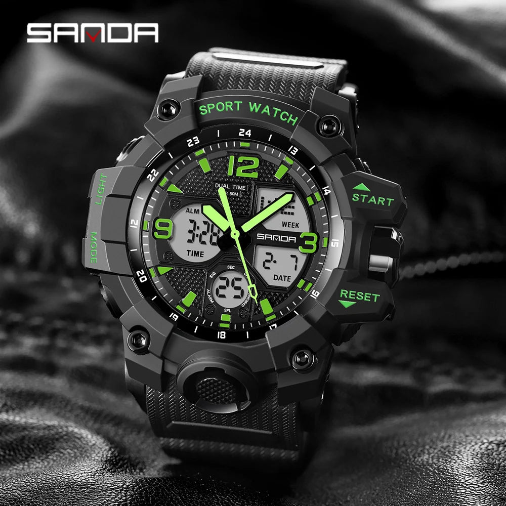 SANDA 6030 Military Digital + Quartz Watch – Waterproof Sports Model