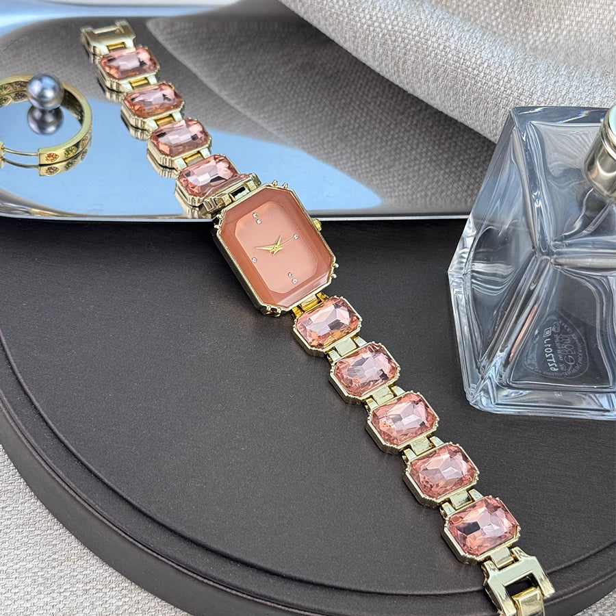 Ladies Rhinestone Dial Rectangular Fashion Watch