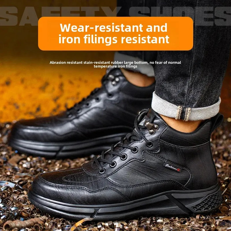 Men’s Safety Boots – Black Leather, Steel Toe, Anti-Scald & Durable Work Shoes
