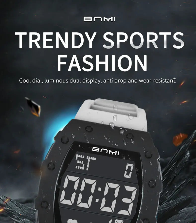 BNMI 2025 Men’s Outdoor Sports Digital Watch – Rectangle Face
