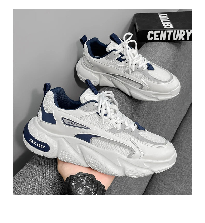 Men’s Trendy Mesh Sneakers – Thick Sole, Breathable, Lace-Up Casual Sports Shoes