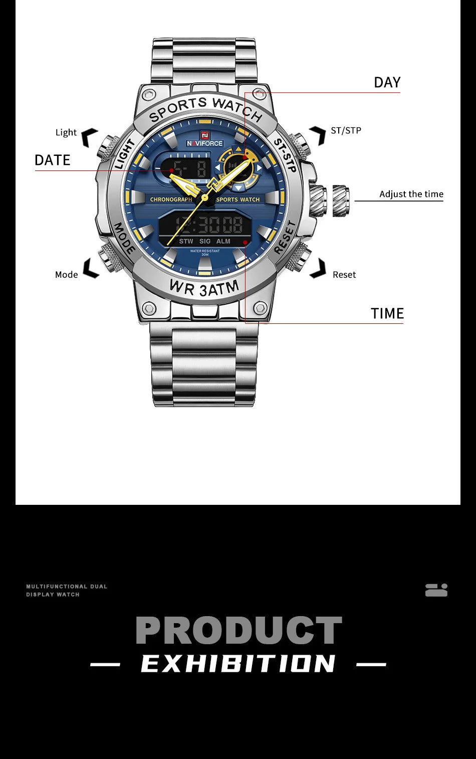 NAVIFORCE Dual Display Men’s Quartz Watch – Outdoor Style