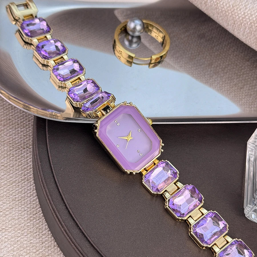 Ladies Rhinestone Dial Rectangular Fashion Watch