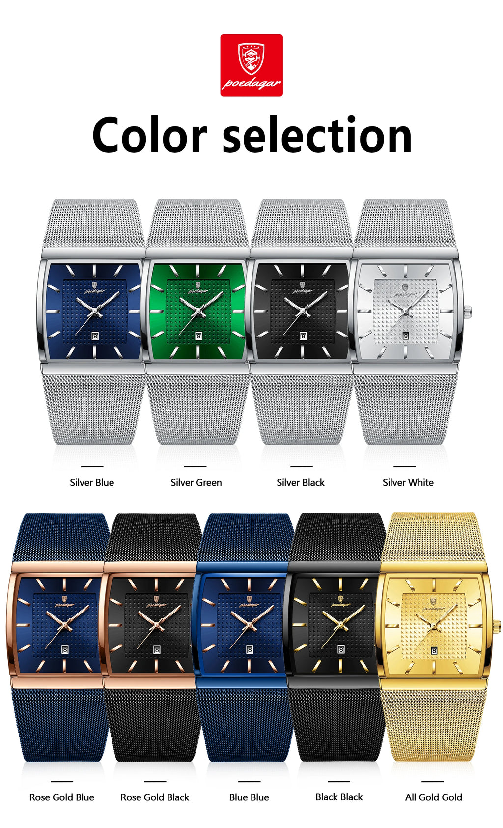 POEDAGAR Men’s Waterproof Quartz Wristwatch – Mesh Strap