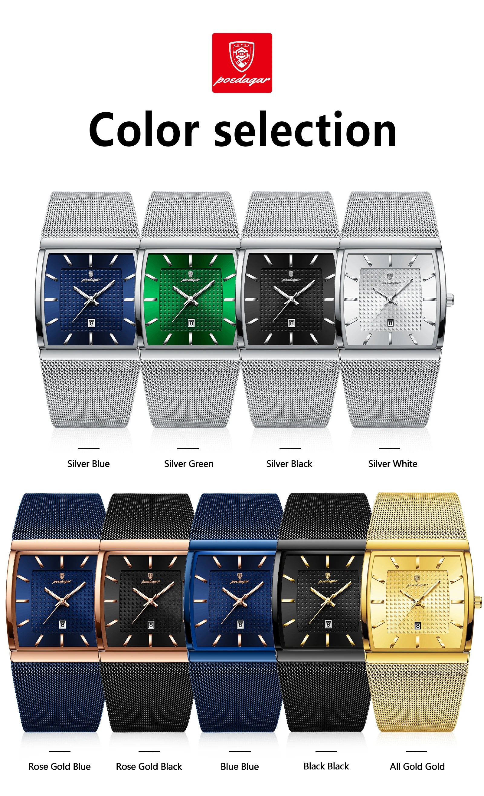 POEDAGAR Men’s Waterproof Quartz Wristwatch – Mesh Strap