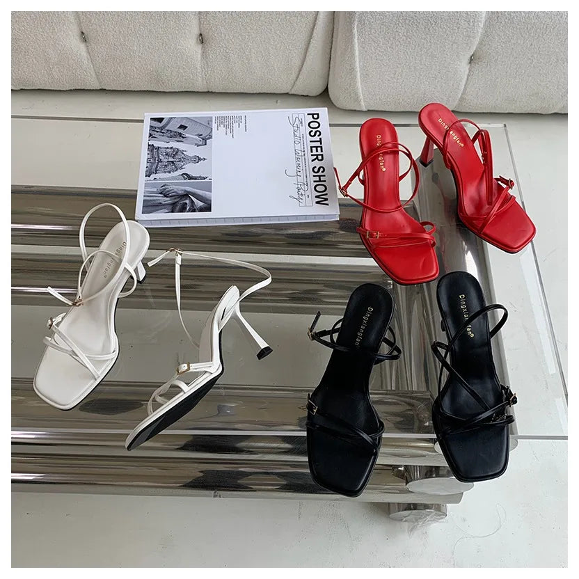 Women’s Summer Gladiator Sandals – Elegant High Heels with Buckle Strap for Party & Wedding